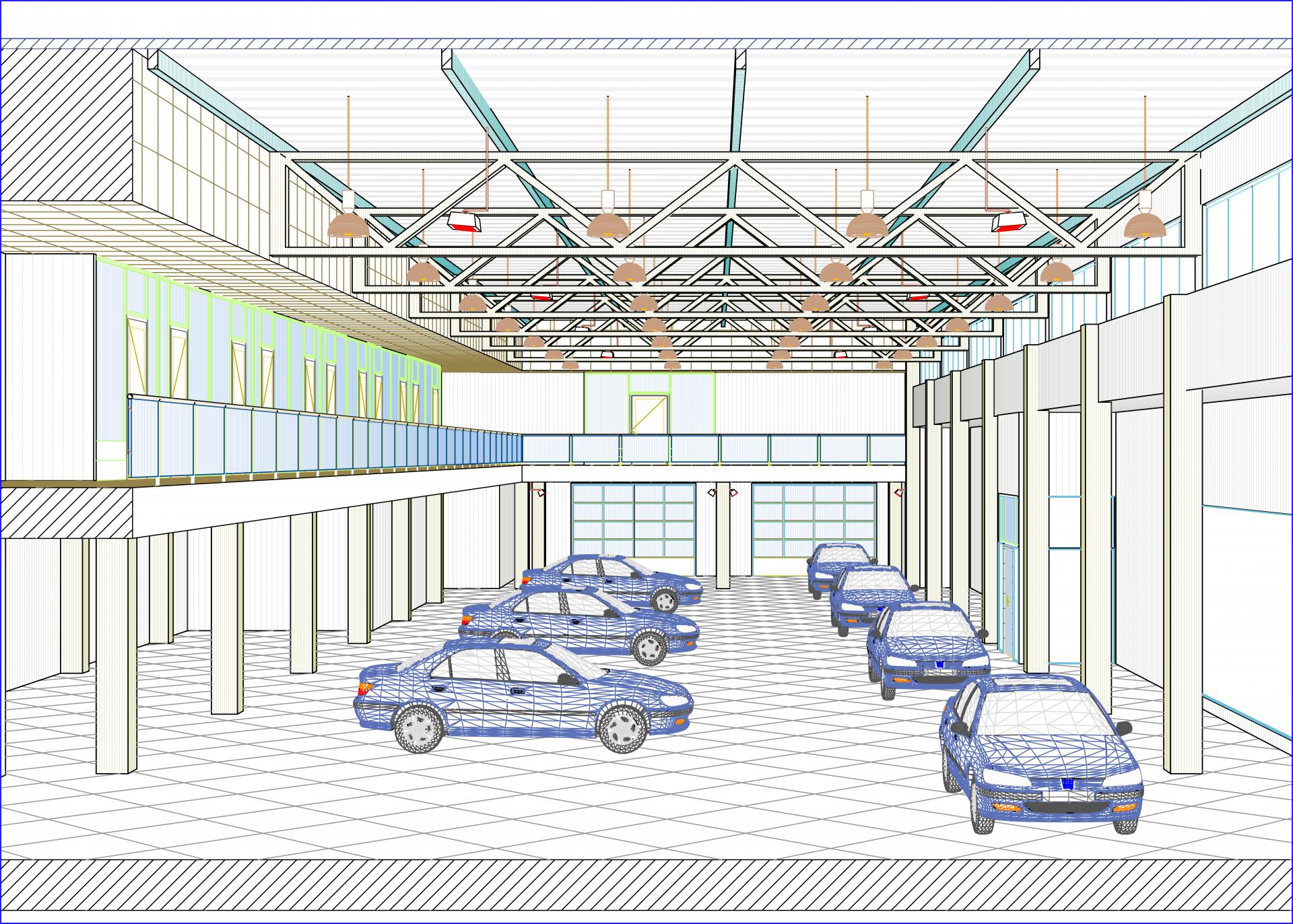 Plan chauffage hall d'exposition voiture